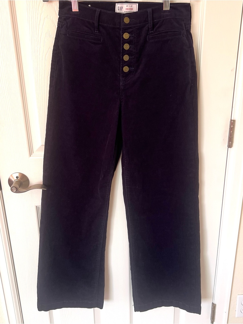 GAP Navy High-Rise Wide-Leg Corduroy Pants with Gold Button Fly Women’s Size 4R